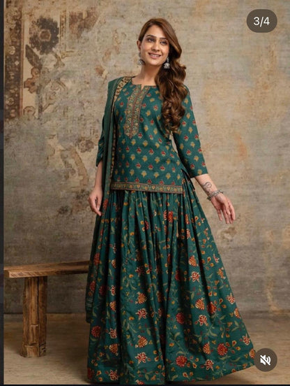 Short Length Dupatta Set With Skirt In Cotton Fabric CS0343