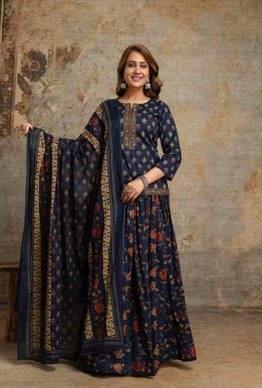 Short Length Dupatta Set With Skirt In Cotton Fabric CS0343