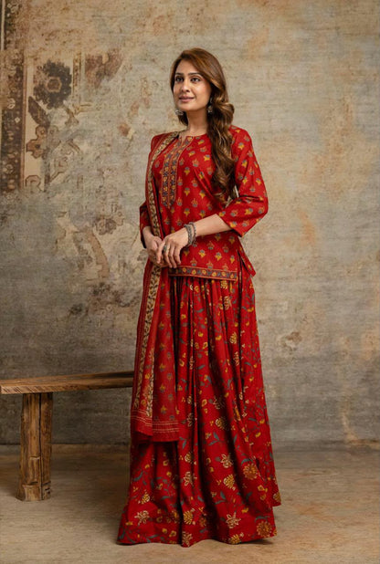 Short Length Dupatta Set With Skirt In Cotton Fabric CS0343