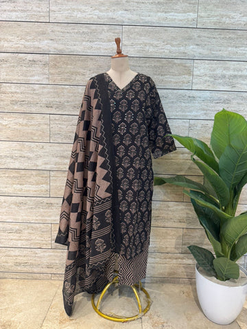 Pure Cotton Block Print Dupatta Set Plus Size CS086