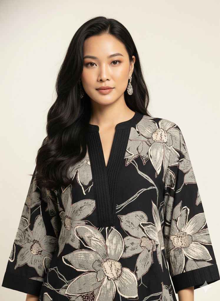 Pure cotton floral print two piece pant set PS075