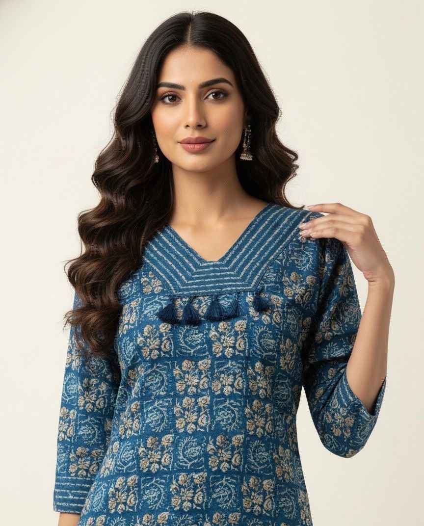 Pure Cotton Hand Block Print Two Piece Pant Set PS072