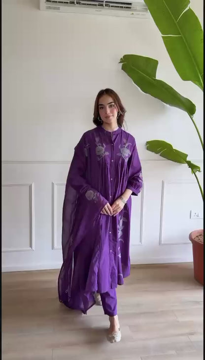 Mul Cotton With Inner Dupatta Set With Cross Stich Embroidery MC043