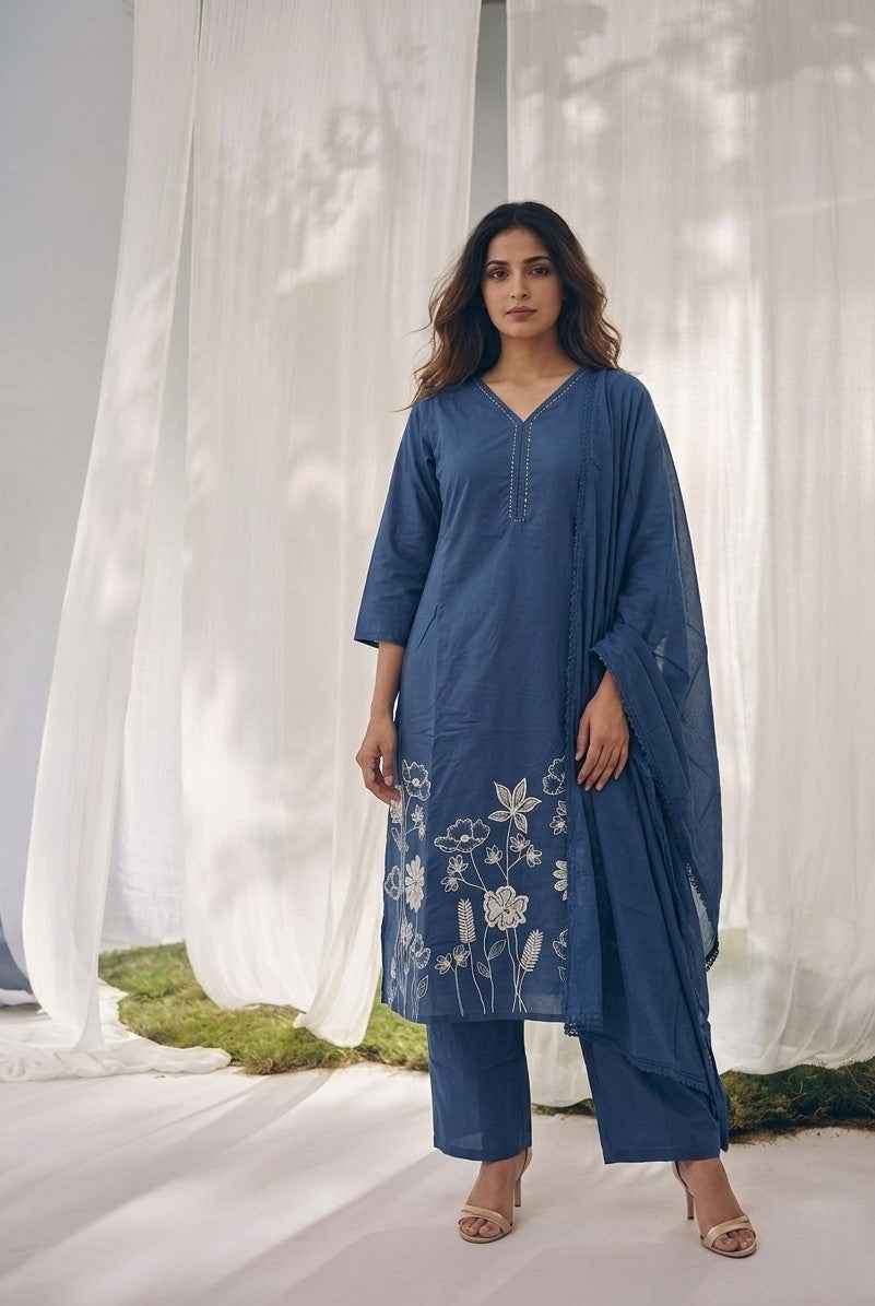Pure Cotton Three Piece Dupatta Set