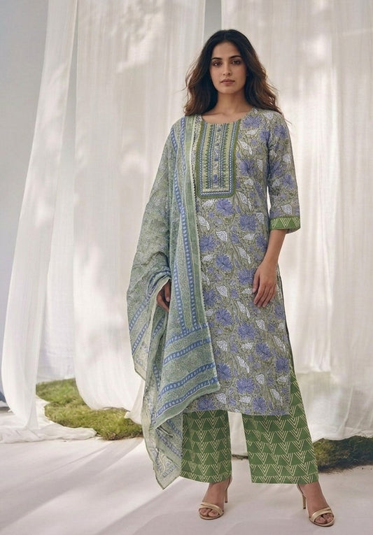 Pure Cotton Three Piece Dupatta Set XLS002