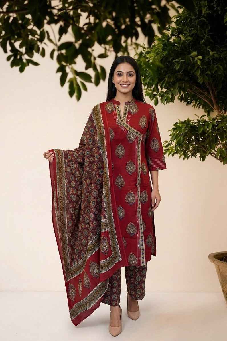 Pure Cotton Dupatta Set With Aangrakha Style CS0376