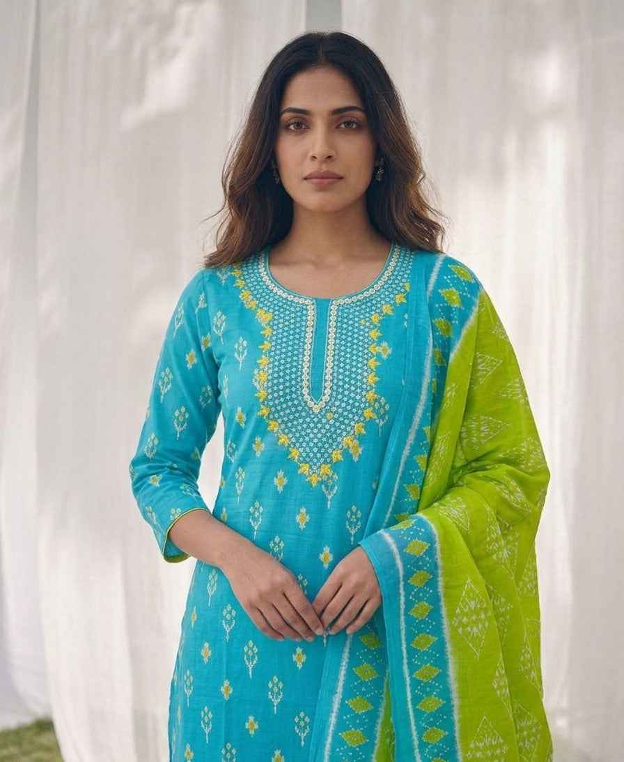 Pure Cotton Three Piece Dupatta Set