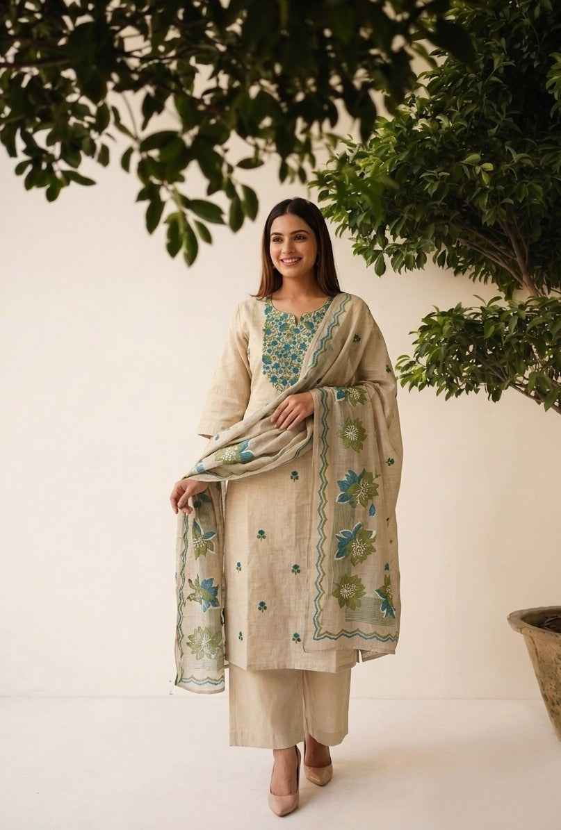 Premium Chanderi Silk Dupatta Set With Embroidery