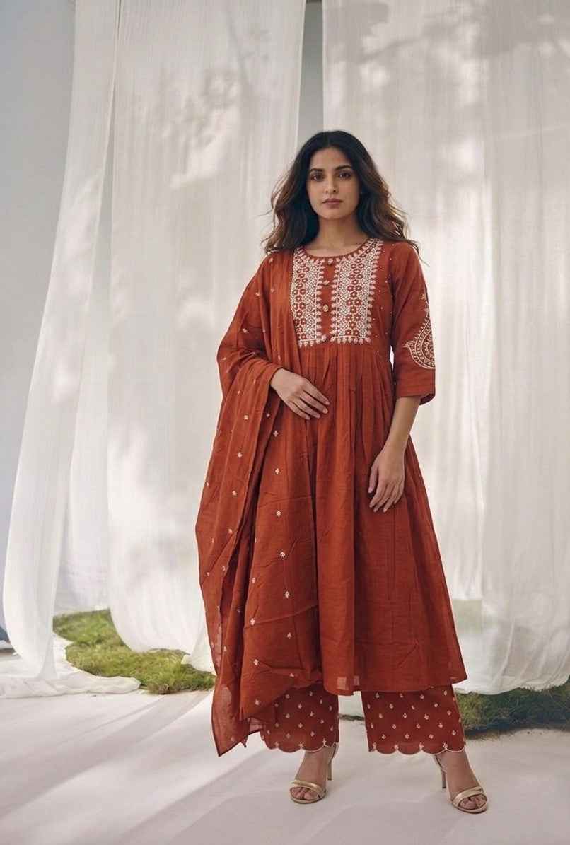 Pure Cotton Three Piece Dupatta Set