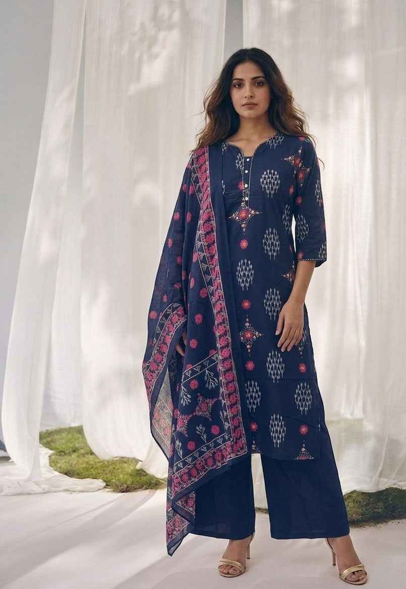 Pure Cotton Three Piece Dupatta Set