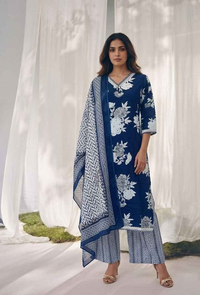 Pure Cotton Three Piece Dupatta Set
