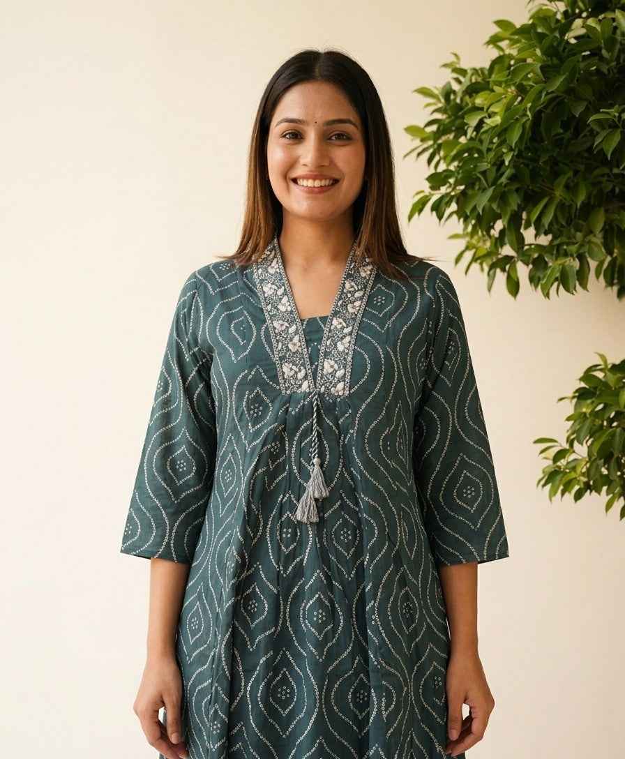 Premium Cotton A Line Anarkali Dupatta Set