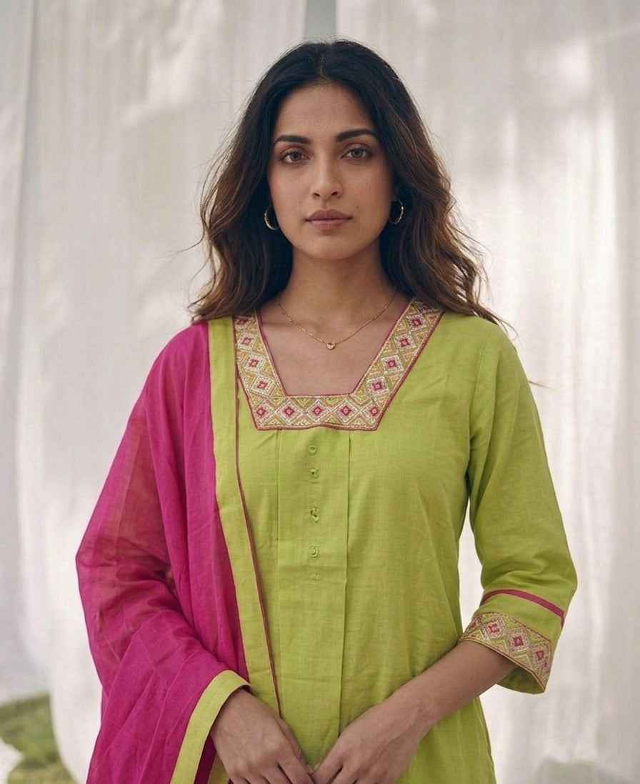 Pure Cotton Three Piece Dupatta Set