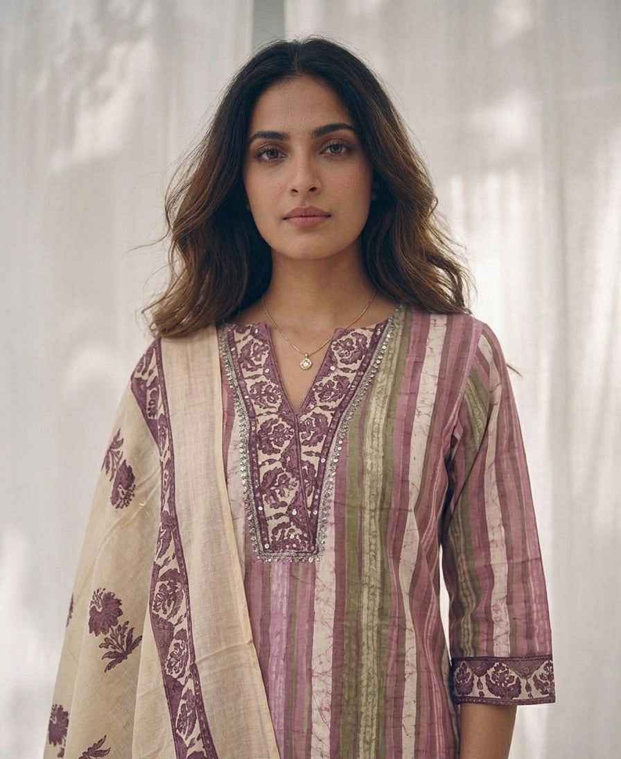 Pure Cotton Three Piece Dupatta Set