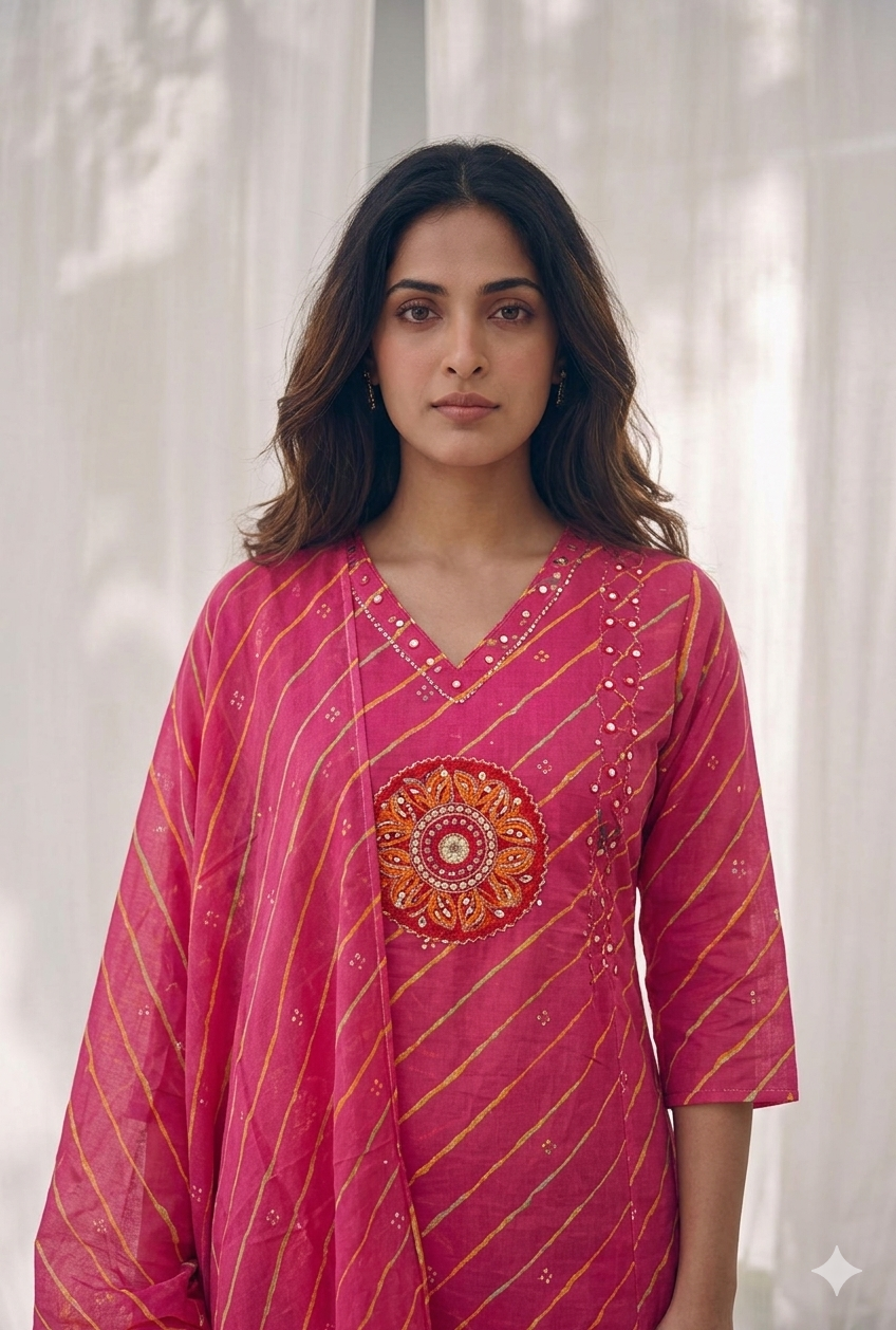 Pure Cotton Three Piece Dupatta Set LSS06