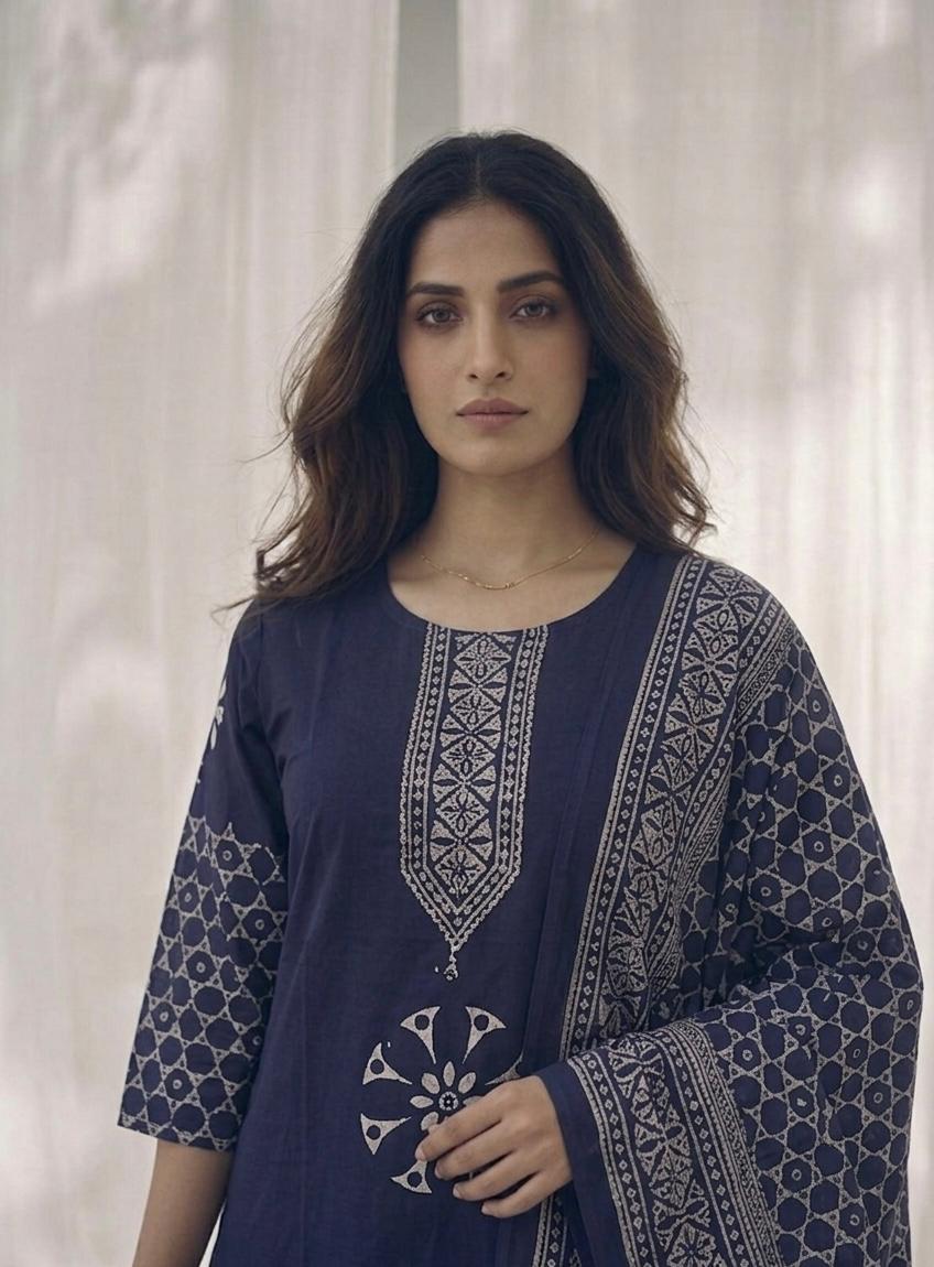 Pure Cotton Three Piece Dupatta Set LSS080