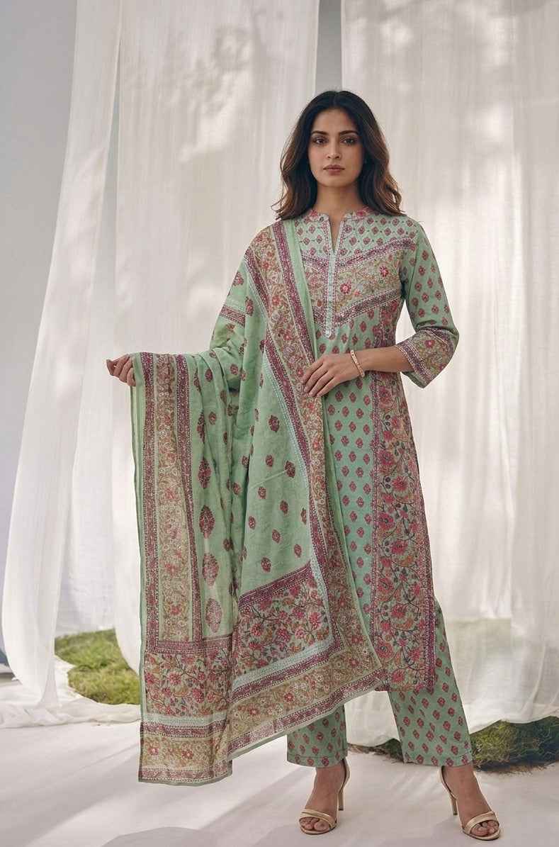 Pure Cotton Three Piece Dupatta Set