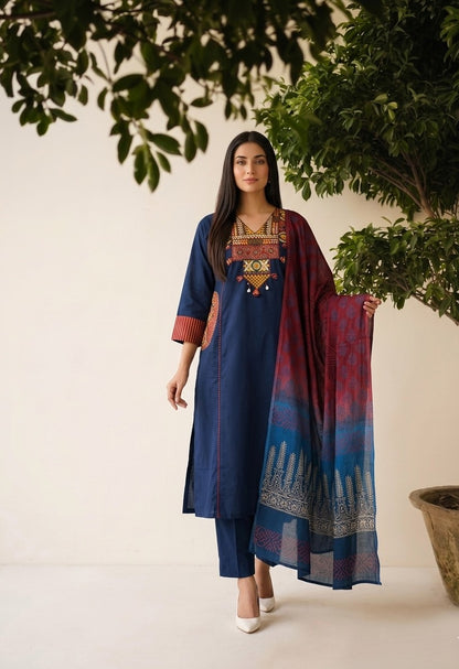 Pure Cotton Three Piece Dupatta Set CS0227