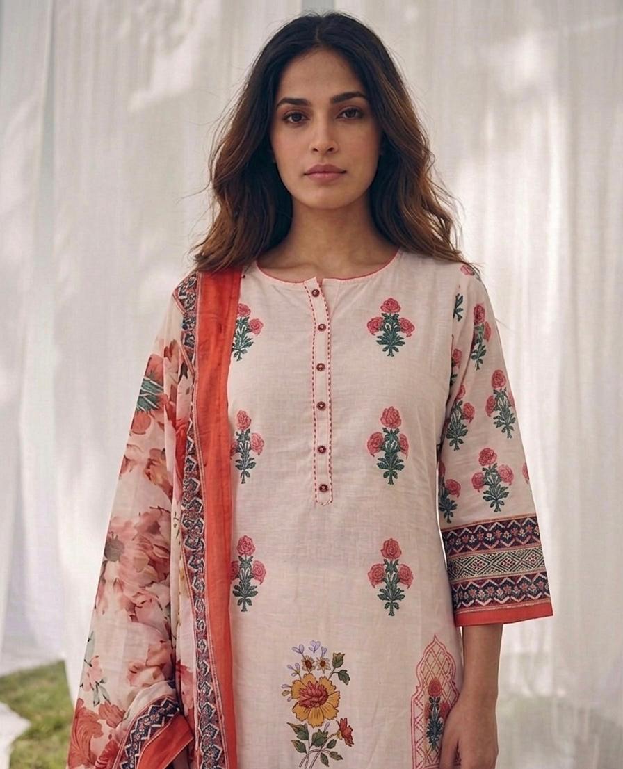 Pure Cotton Three Piece Dupatta Set LSS035