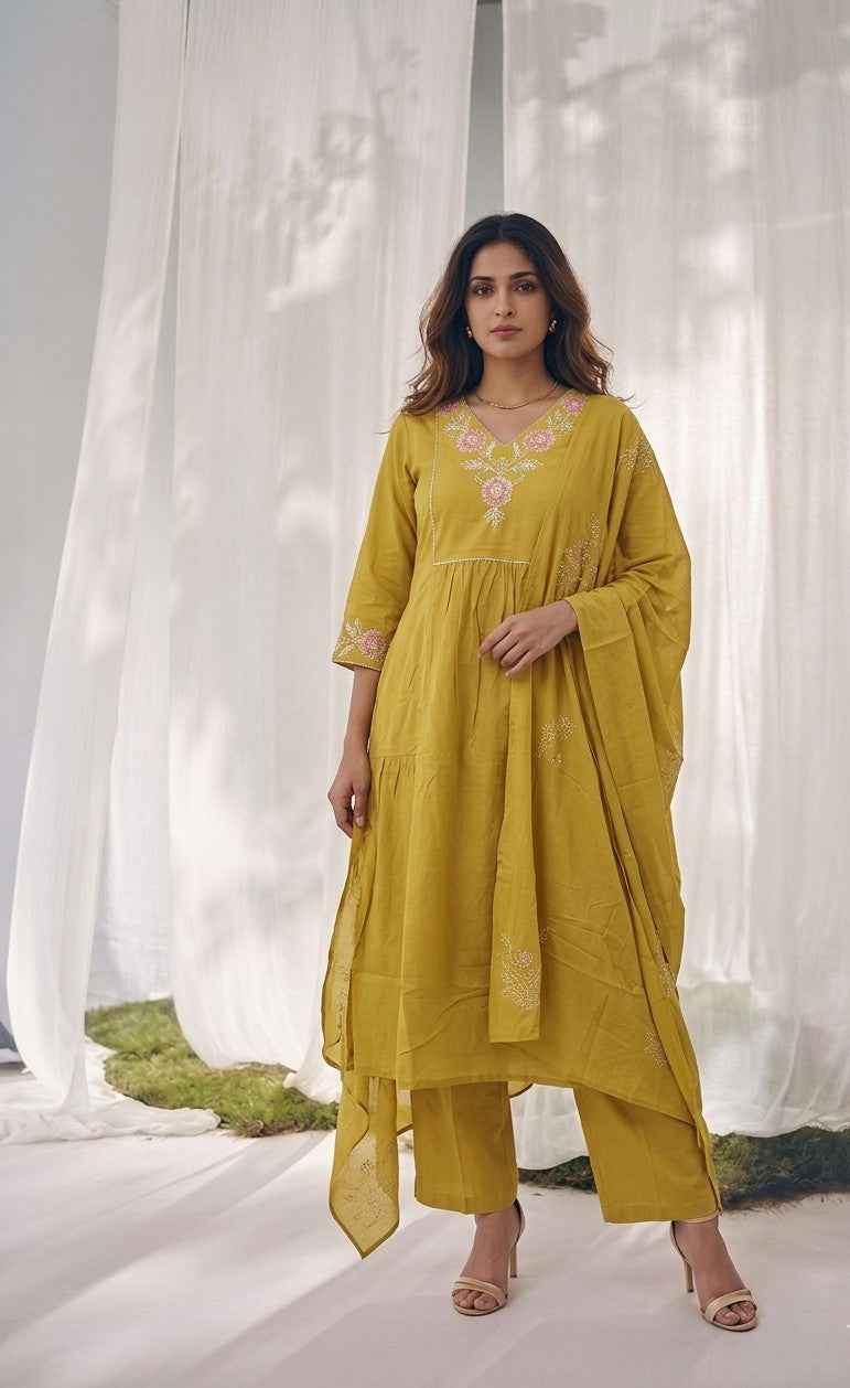 Pure Cotton Three Piece Dupatta Set