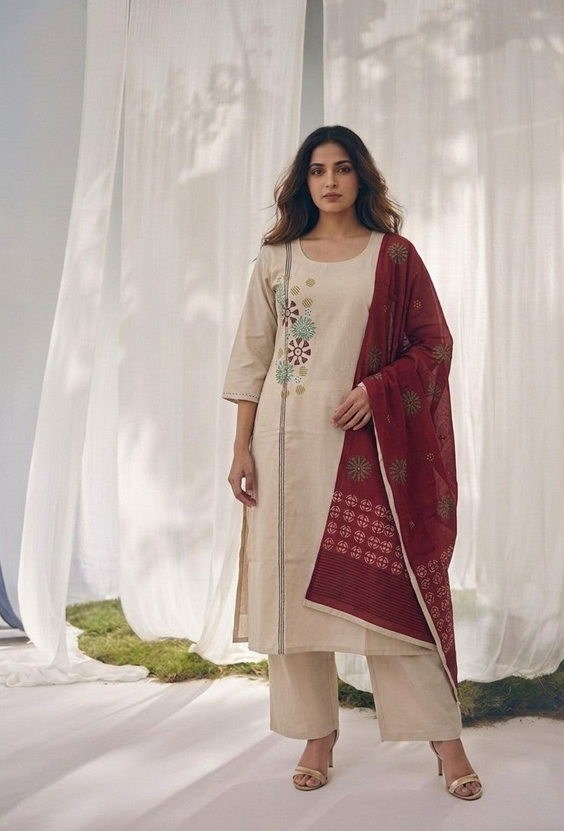 Pure Cotton Three Piece Dupatta Set XLS017