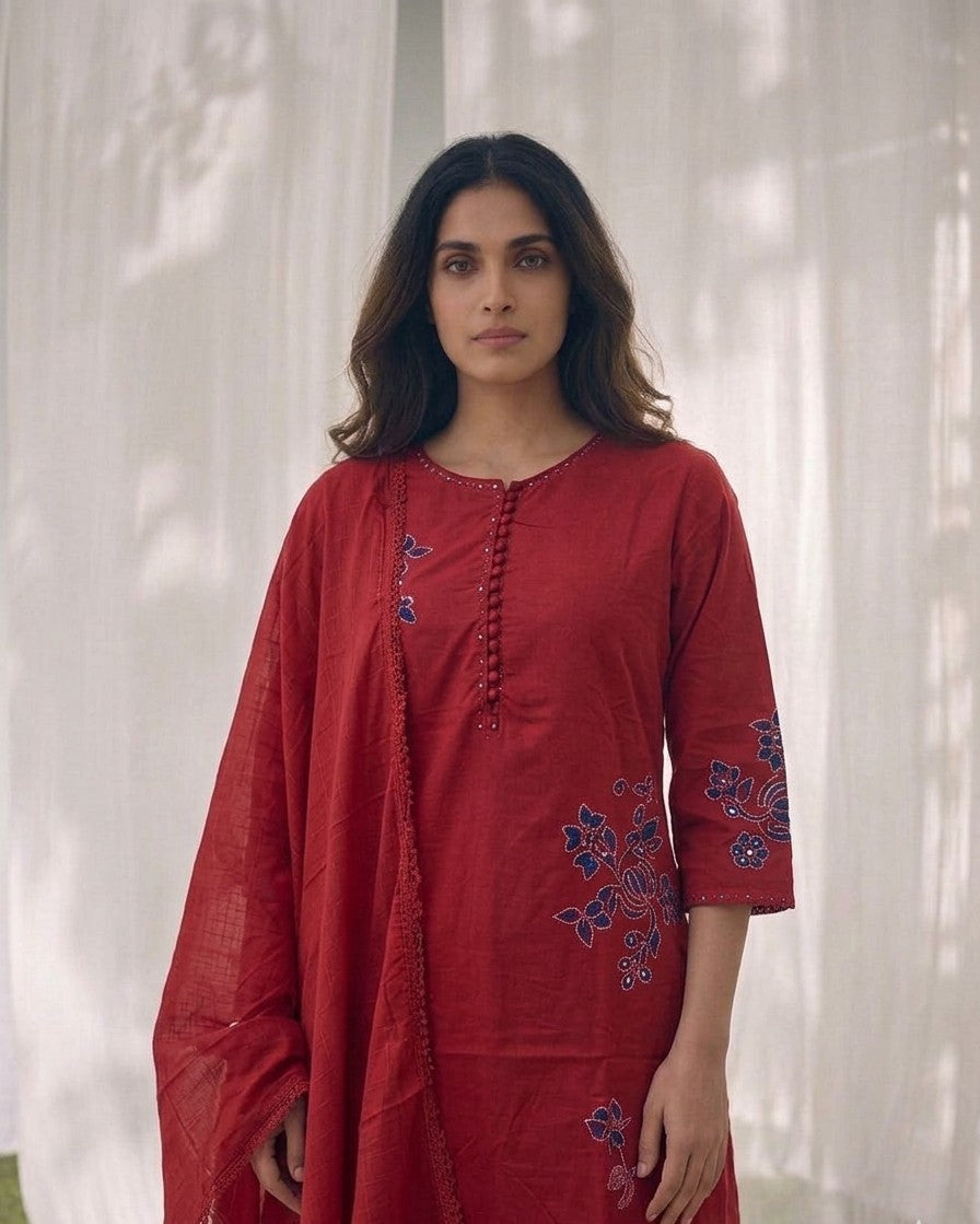 Pure Cotton Three Piece Dupatta Set LSS016