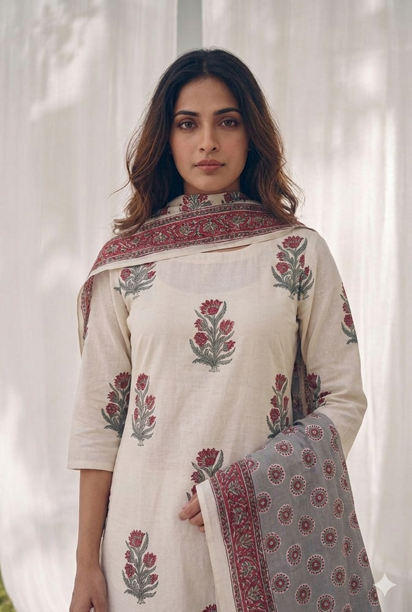 Pure Cotton Three Piece Dupatta Set LSS01