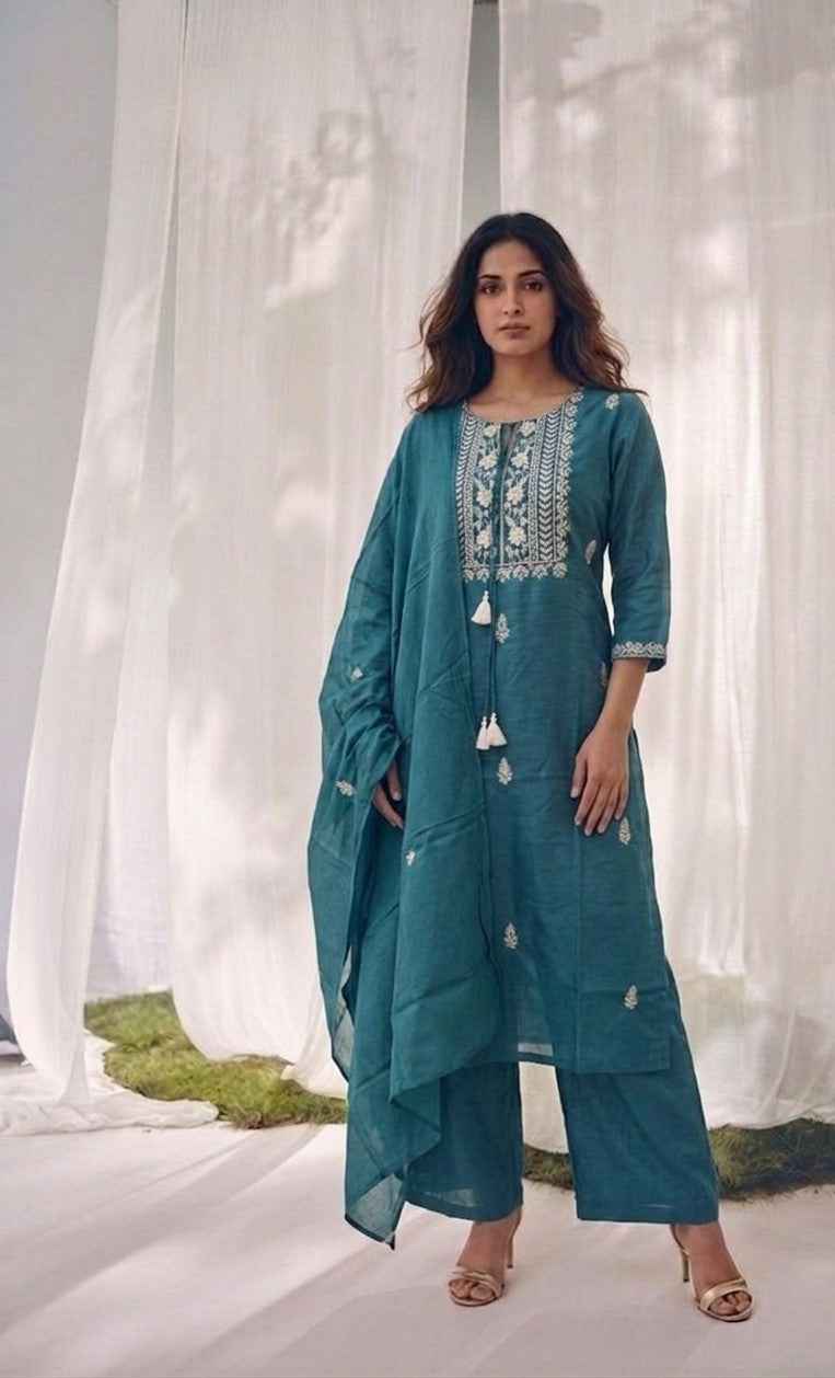 Pure Cotton Three Piece Dupatta Set
