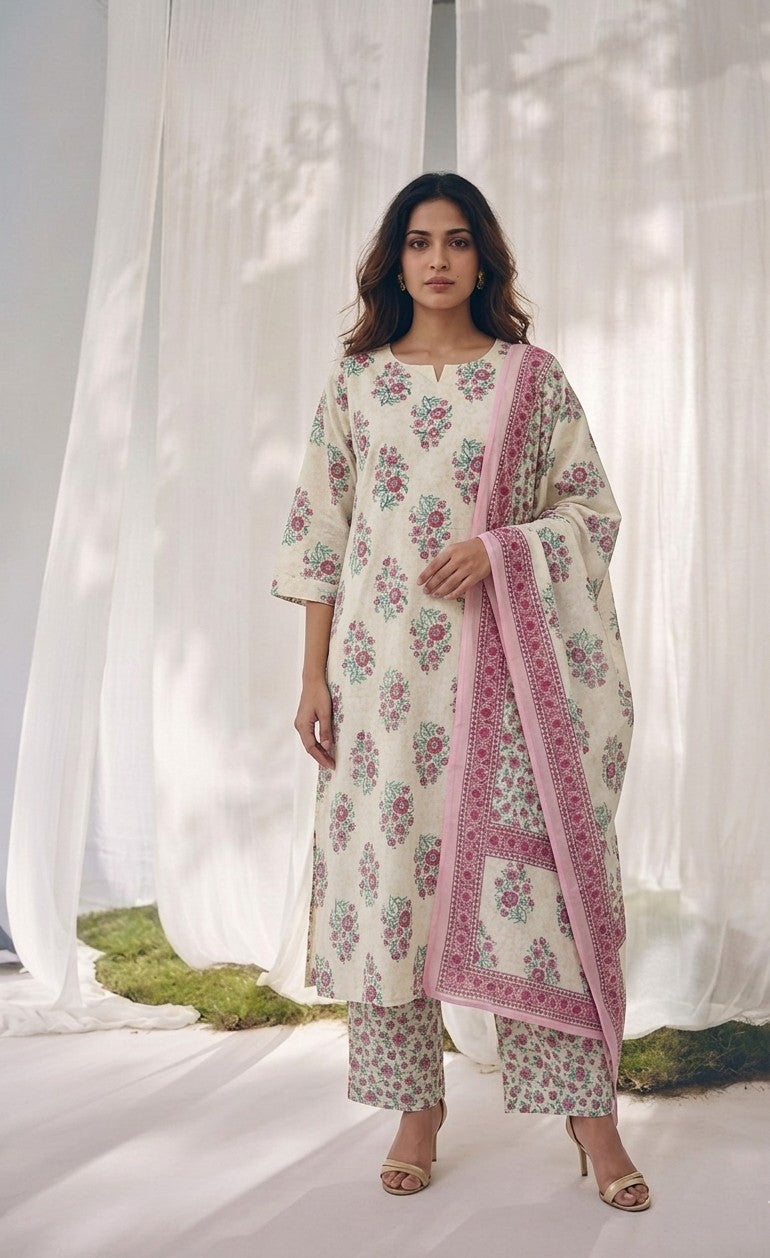 Pure Cotton Three Piece Dupatta Set XLS016