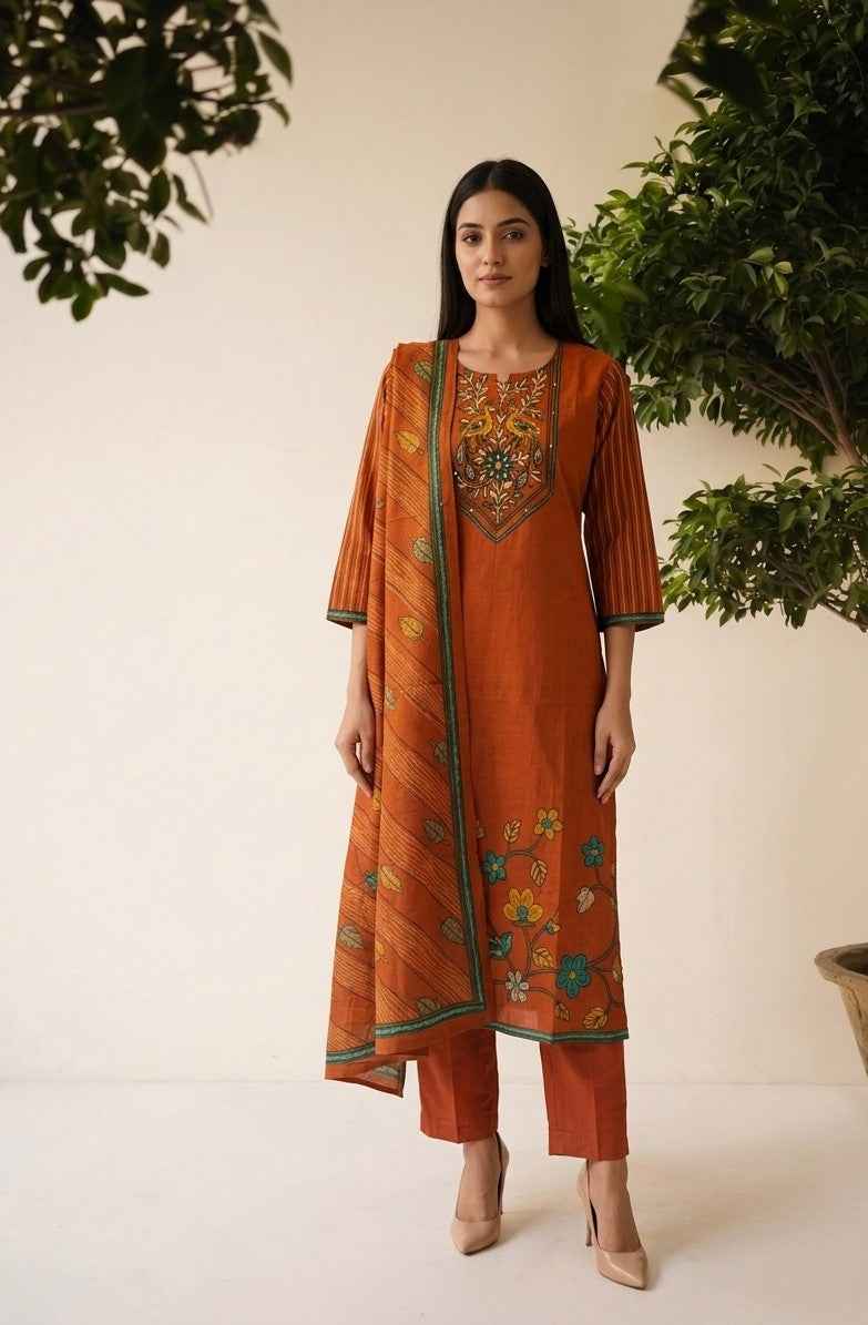 Pure Cotton Three Piece Dupatta Set CS0368