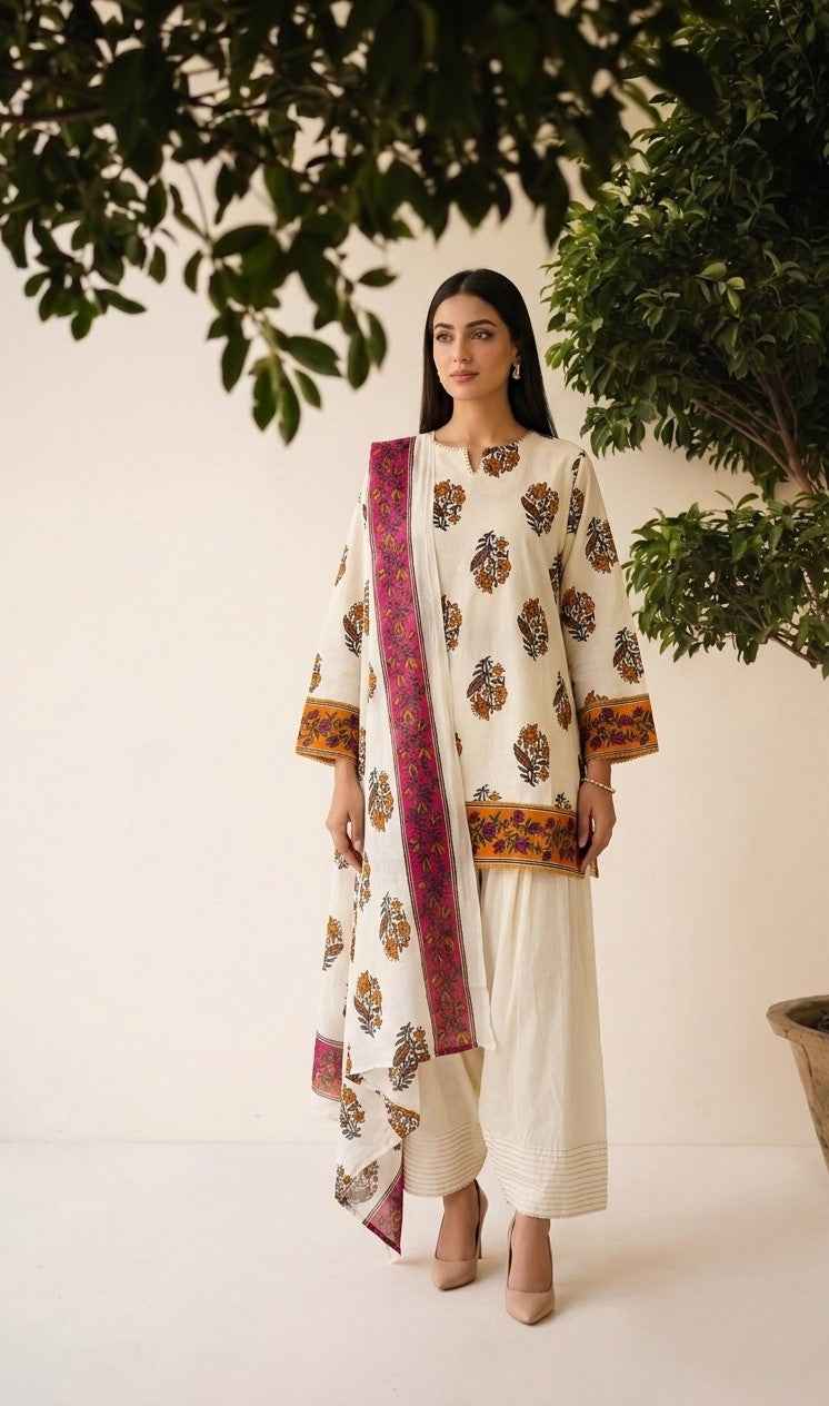 Pure Cotton Dupatta Set With Farsi Salwar