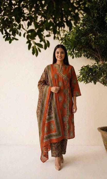 Pure Cotton Dupatta Set With Aangrakha Style CS0376