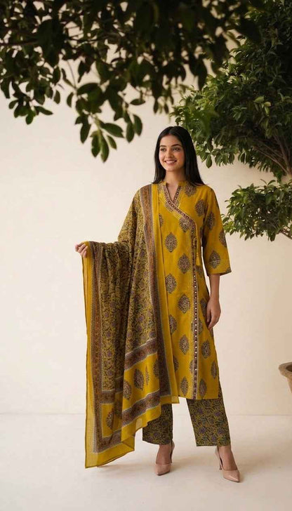 Pure Cotton Dupatta Set With Aangrakha Style CS0376