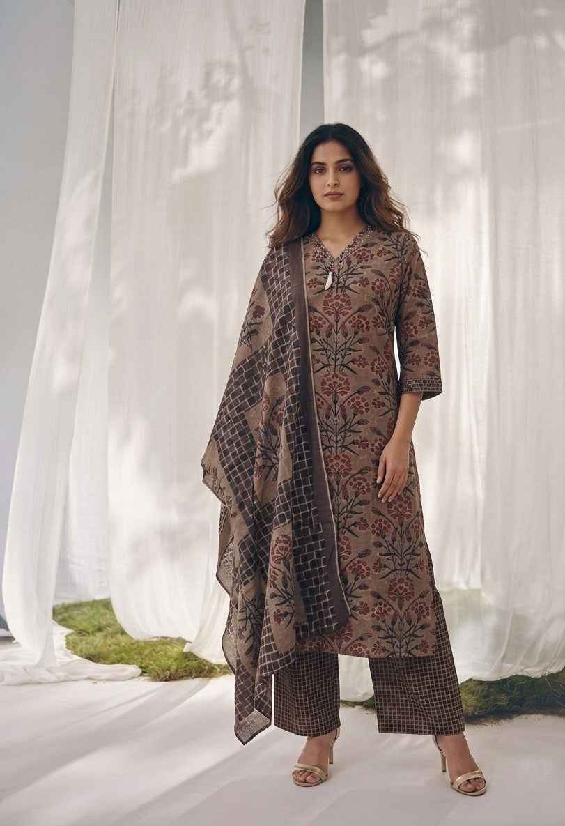 Pure Cotton Three Piece Dupatta Set