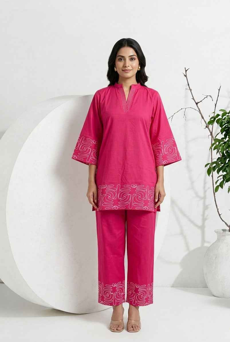 Pure Dabu Cotton Co-Ord Set With Embroidery COS138