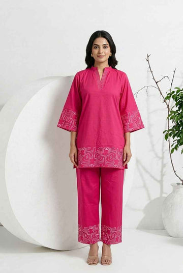Pure Dabu Cotton Co-Ord Set With Embroidery COS138
