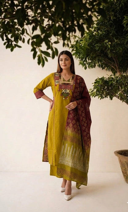 Pure Cotton Three Piece Dupatta Set CS0227