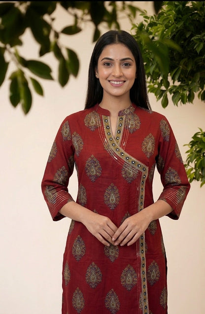 Pure Cotton Dupatta Set With Aangrakha Style CS0376