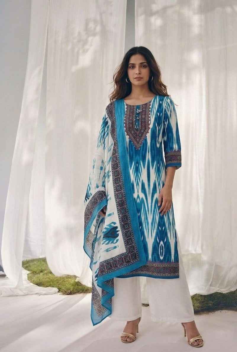 Pure Cotton Three Piece Dupatta Set