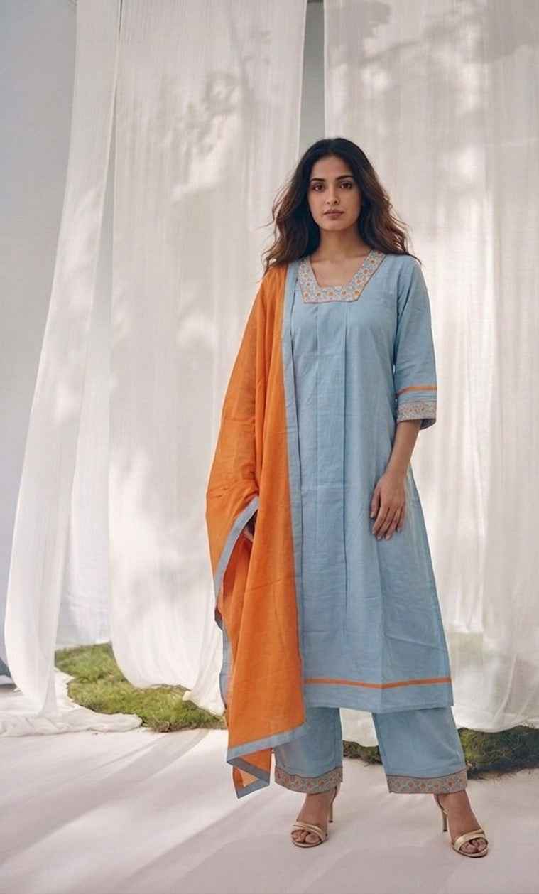 Pure Cotton Three Piece Dupatta Set