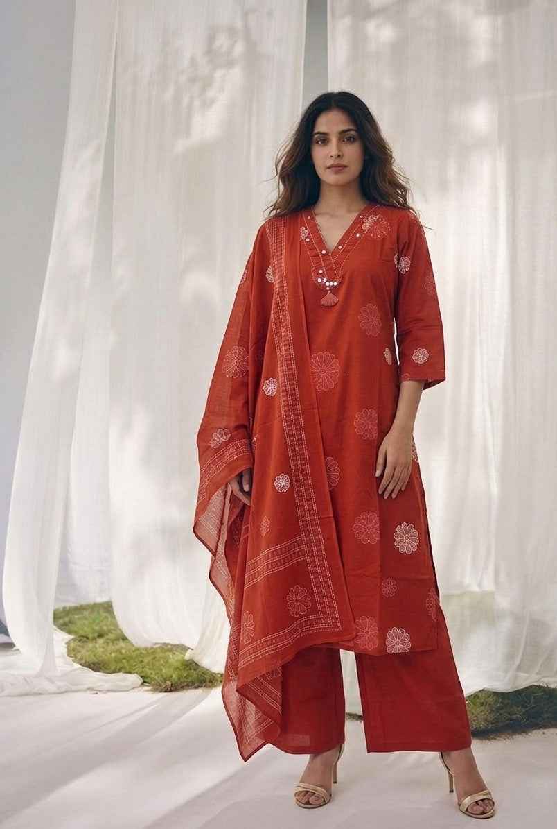 Pure Cotton Three Piece Dupatta Set