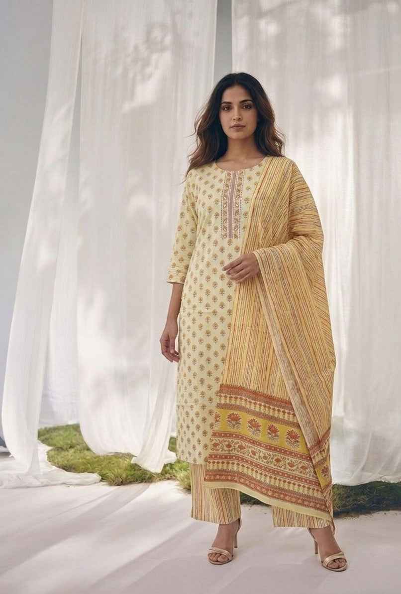 Pure Cotton Three Piece Dupatta Set