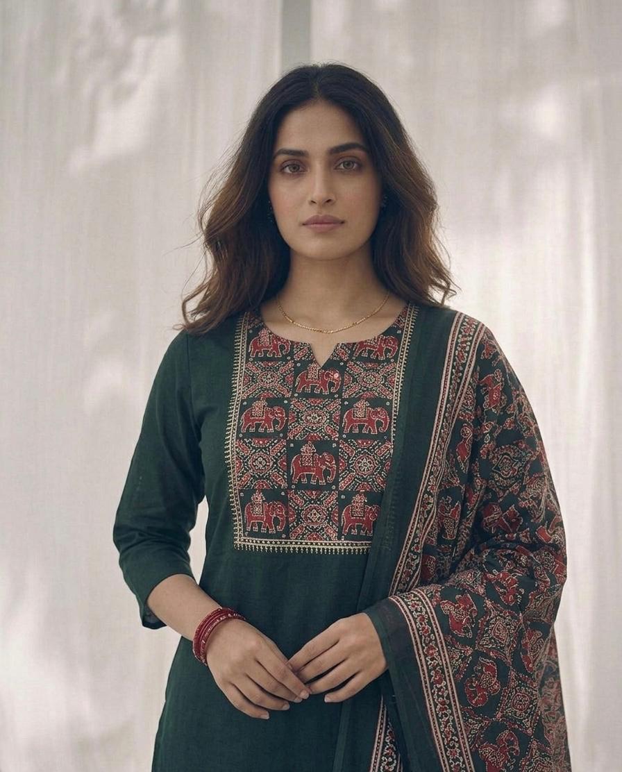 Pure Cotton Three Piece Dupatta Set LSS081