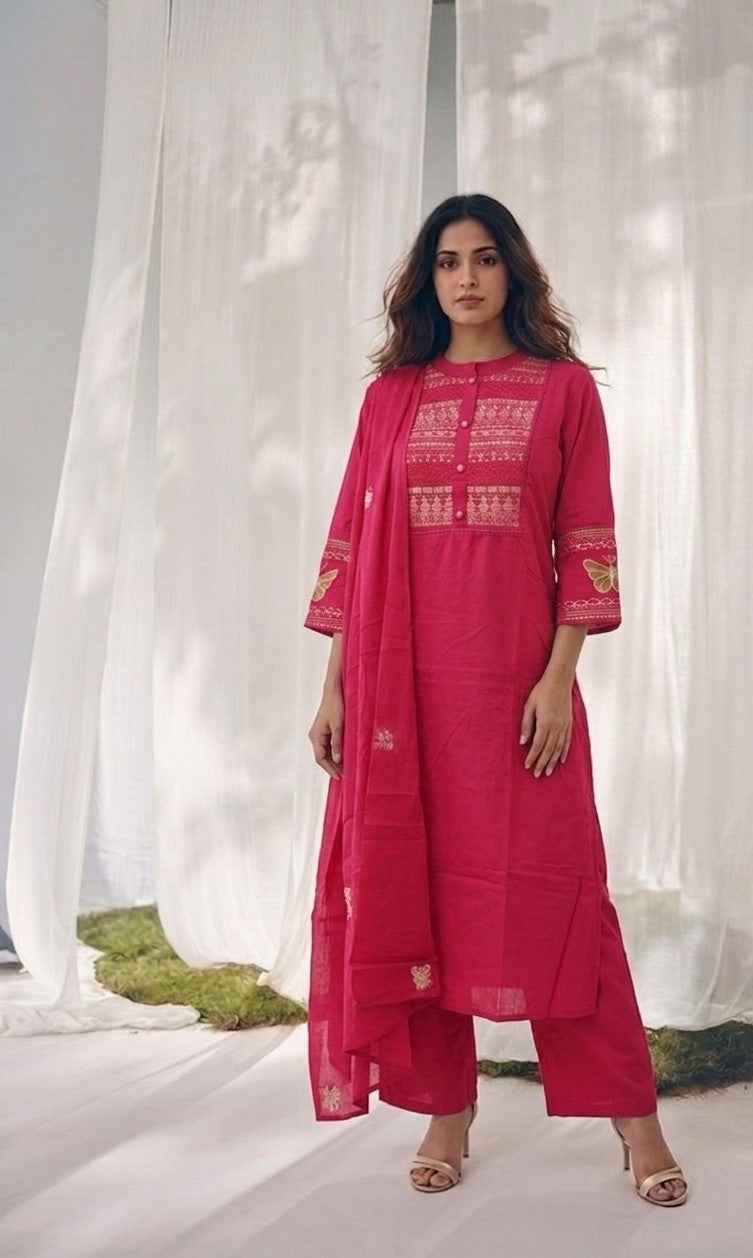 Pure Cotton Three Piece Dupatta Set