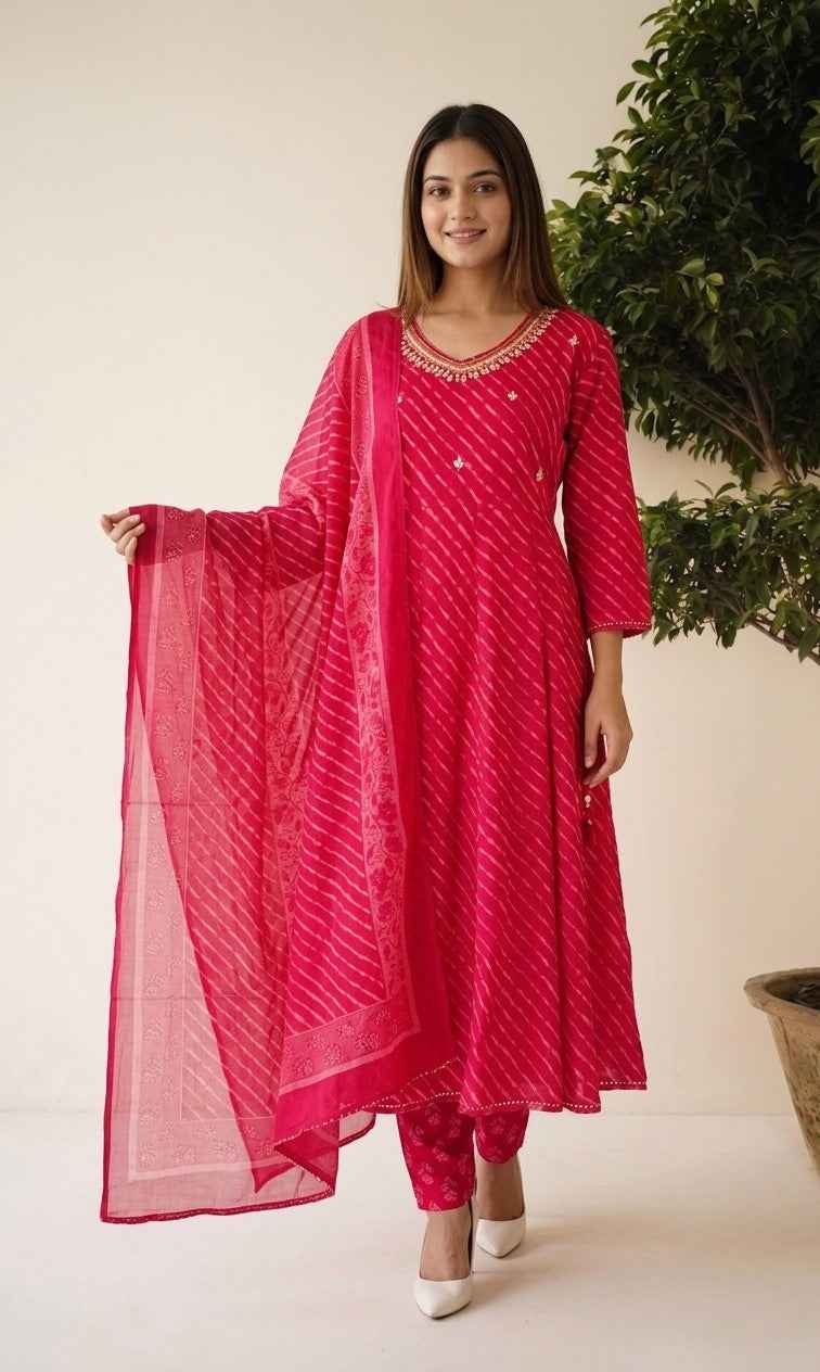 Pure Cotton Anarkali Suit With Lehariya