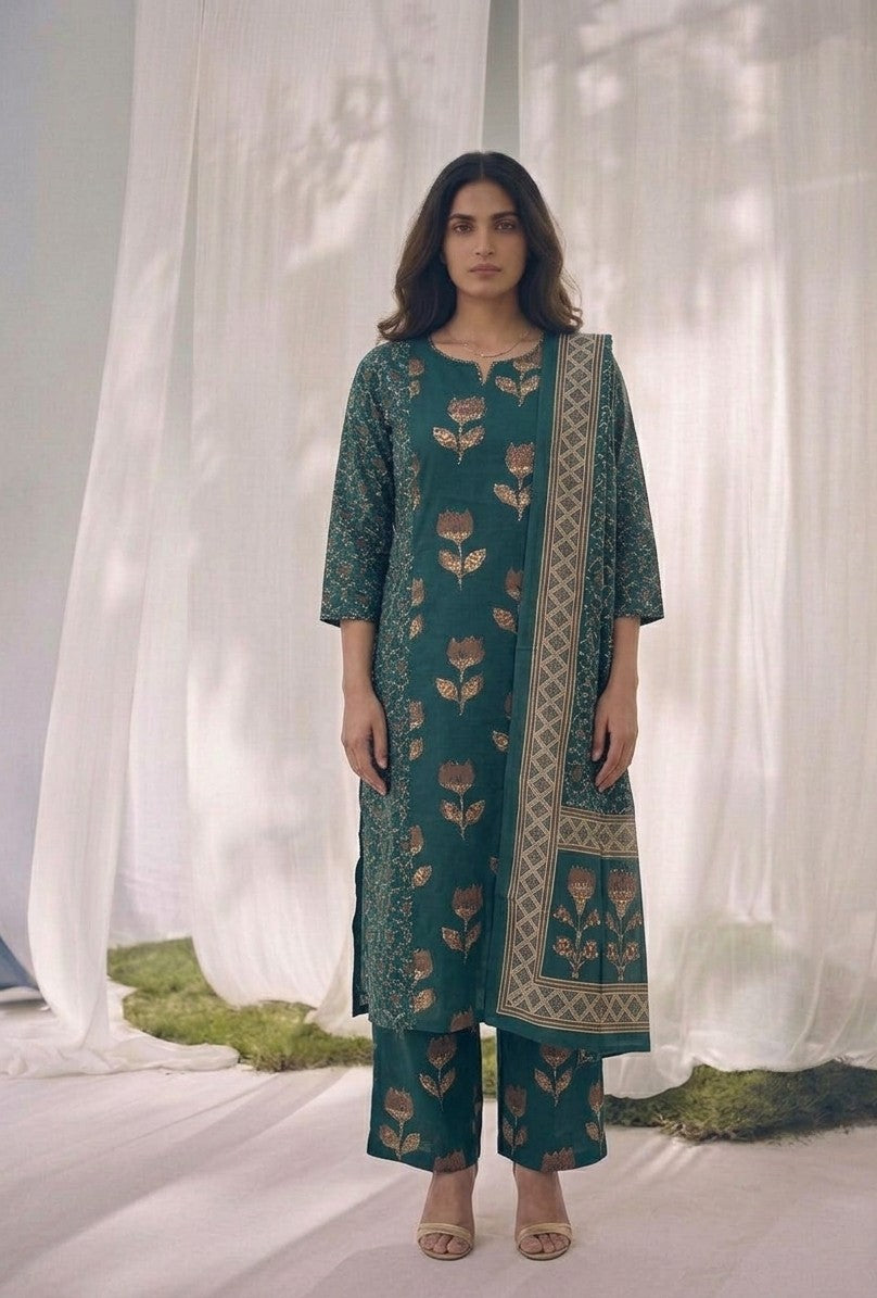 Pure Cotton Three Piece Dupatta Set LSS020