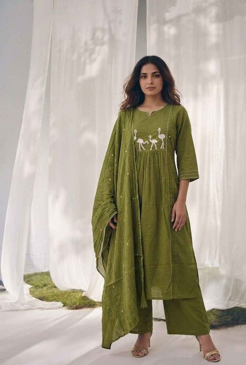 Pure Cotton Three Piece Dupatta Set