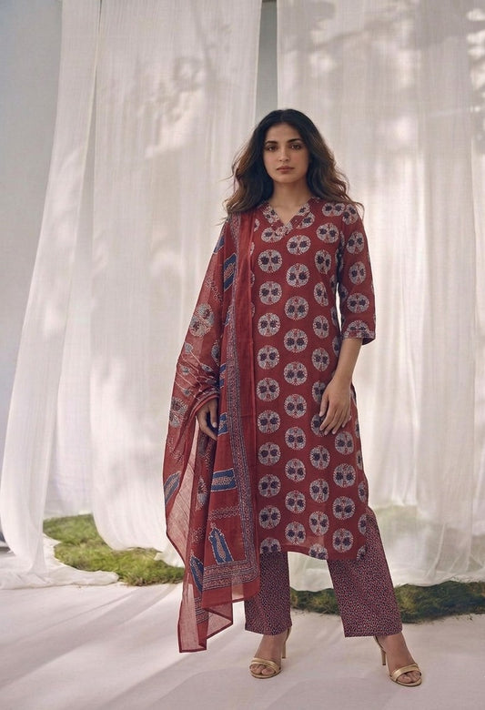 Pure Cotton Three Piece Dupatta Set LSS013