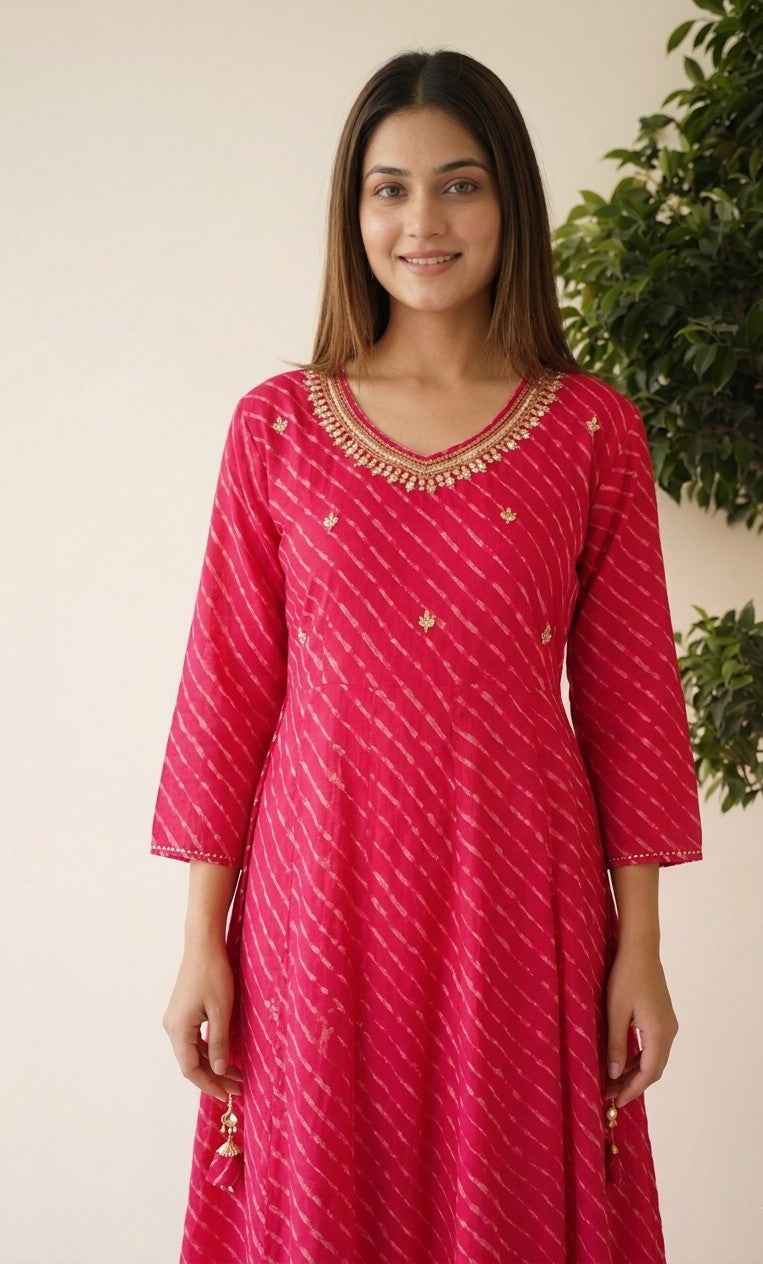 Pure Cotton Anarkali Suit With Lehariya