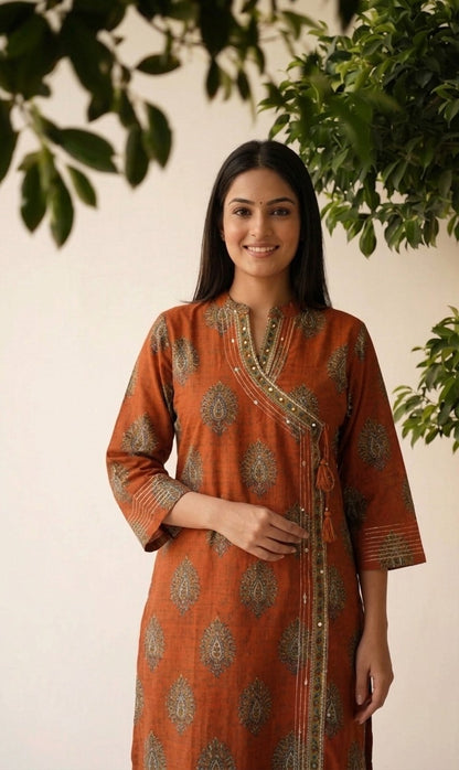 Pure Cotton Dupatta Set With Aangrakha Style CS0376